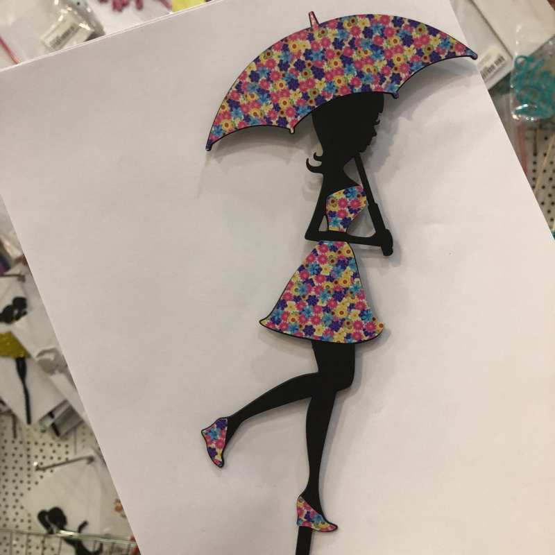 Изображение Топпер Девушка стоит с зонтиком, цветы